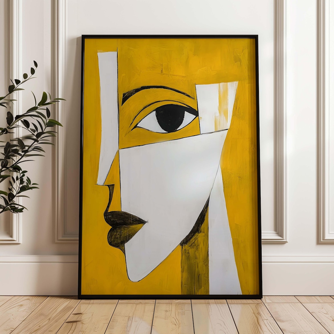 Pablo Picasso Style Yellow Cubist Abstract Face Modern Art Poster