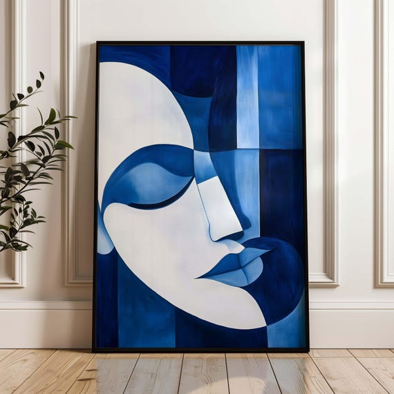 Pablo Picasso Blue Abstract Face Poster Cubist Wall Art Minimalist Modern Portrait Geometric Home Decor