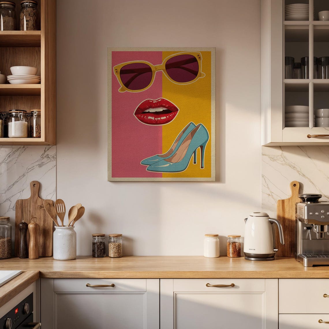 Pop Art Sunglasses Red Lips Blue Heels Bold Fashion Style Poster - Image 4