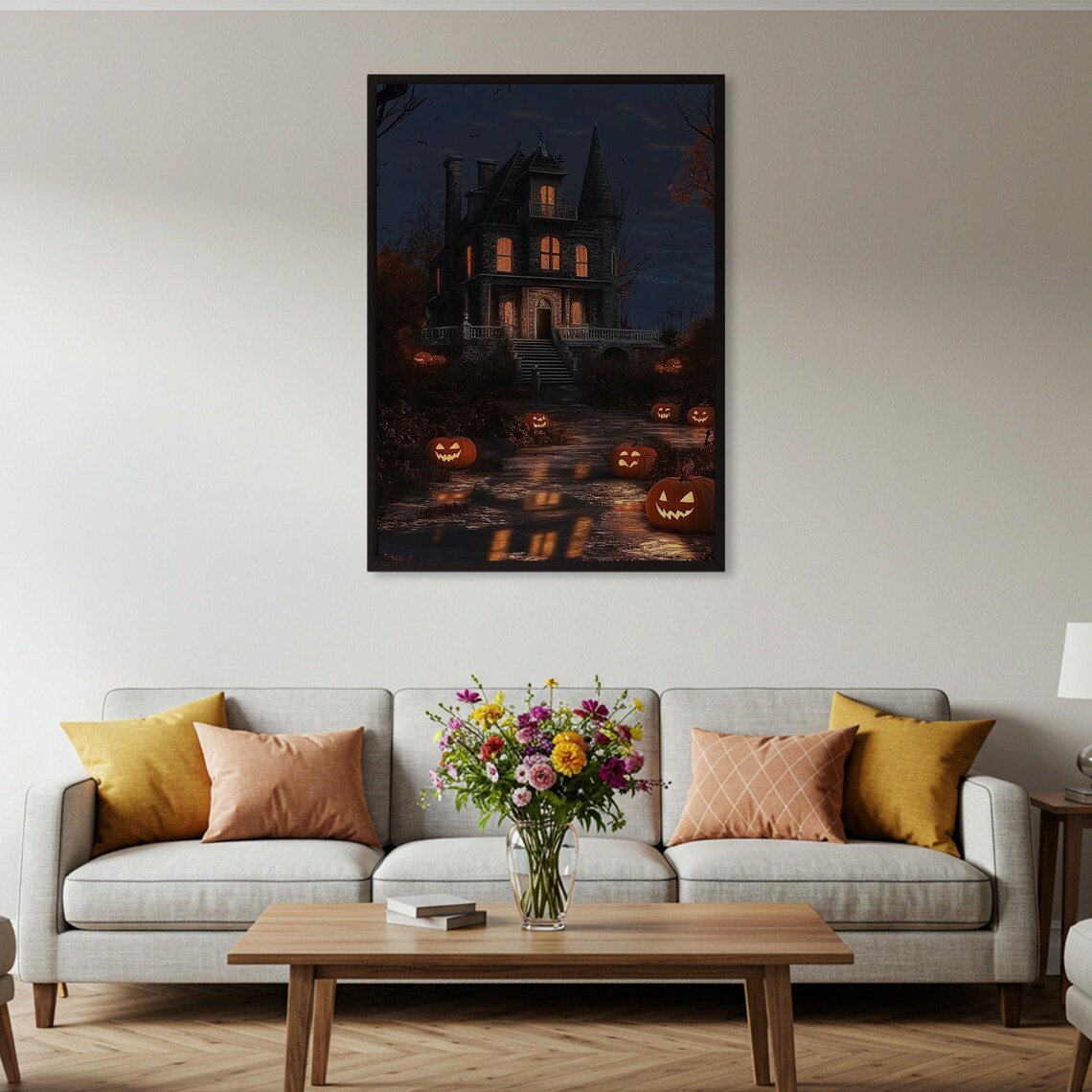 Halloween Haunted House, Spooky Pumpkin Art Print - Image 4