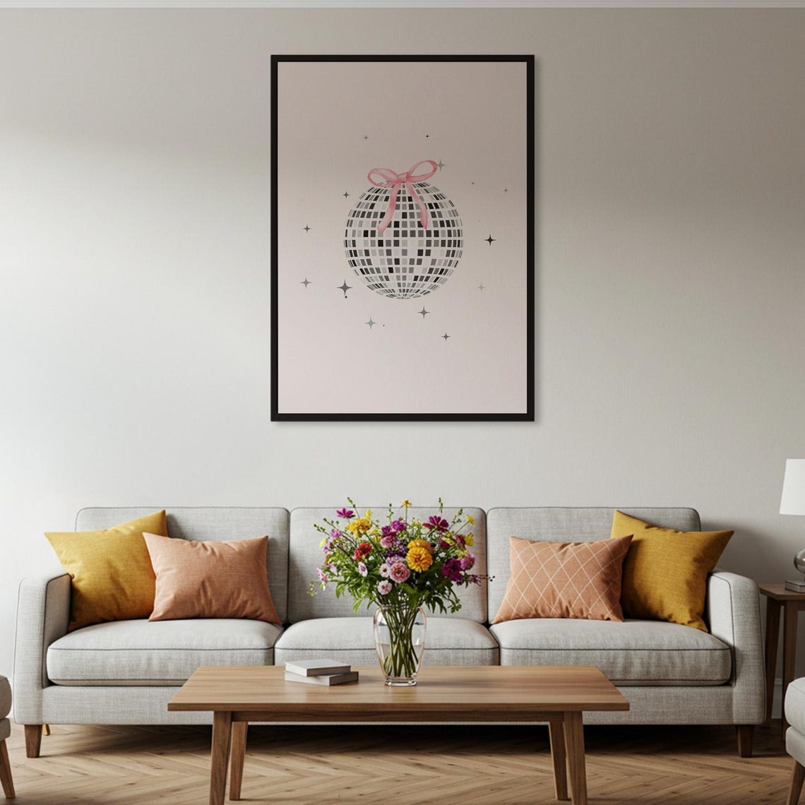 Disco Ball With Pink Bow Coquette Retro Sparkle Bedroom Poster - Image 2