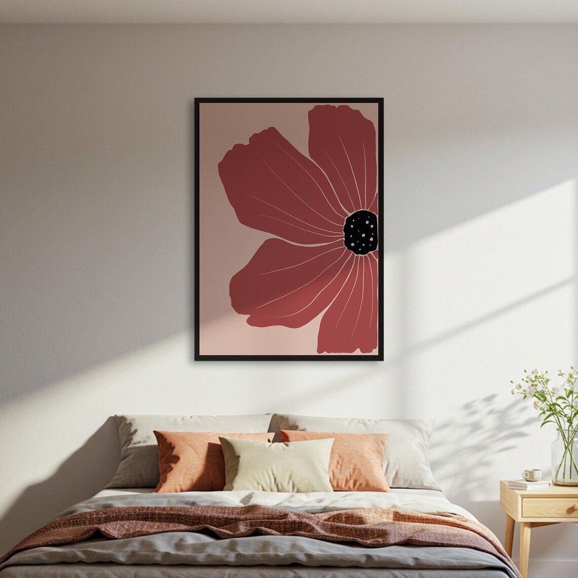 Abstract Red Flower, Modern Minimalist Art Print