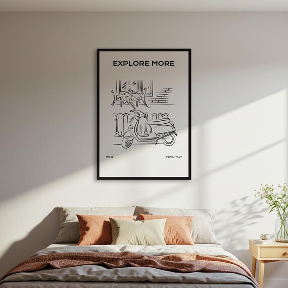 Explore More Rome Italy Vintage Scooter Line Art Travel Poster