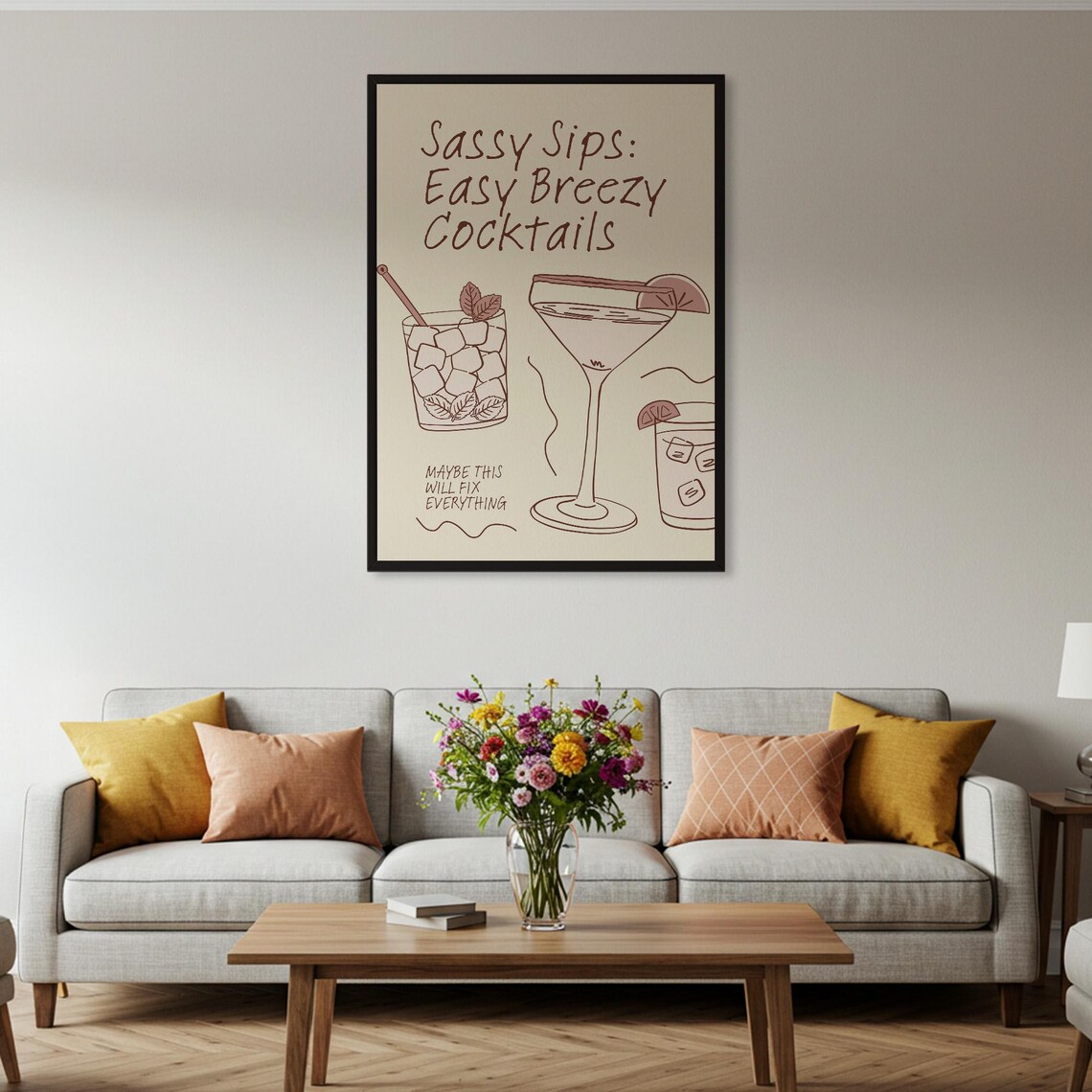 Sassy Sips Easy Breezy Cocktails Funny Hand Lettered Bar Cart Art Poster - Image 4