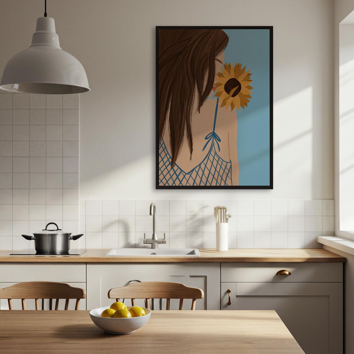Woman With Sunflower, Botanical Portrait Art Print - Image 3