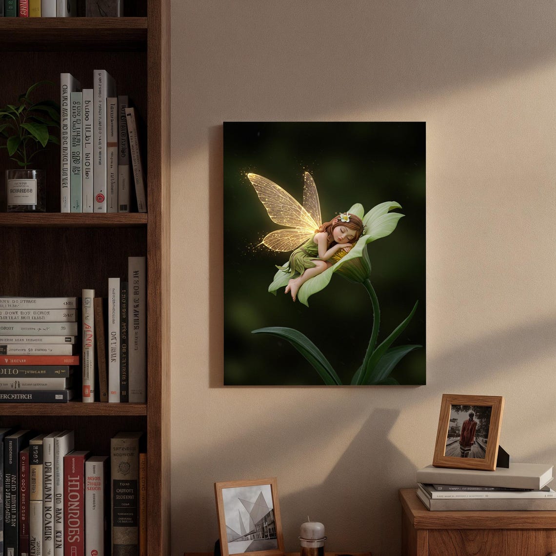 Sleeping Fairy Glowing Wings Flower Magical Night Garden Poster - Image 3