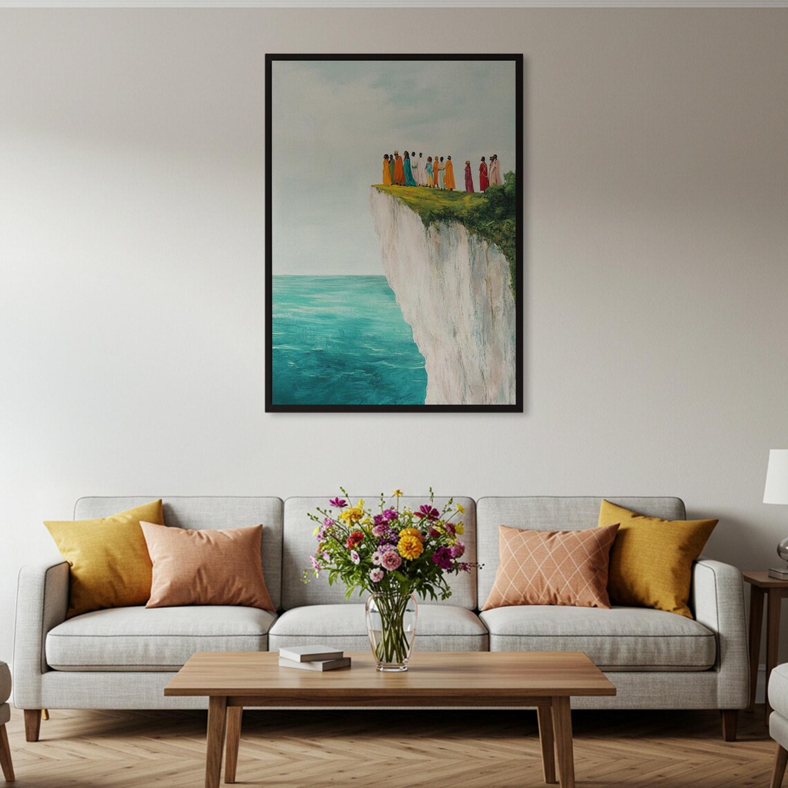 People On Cliff Edge, Coastal Landscape Art Print - Image 4
