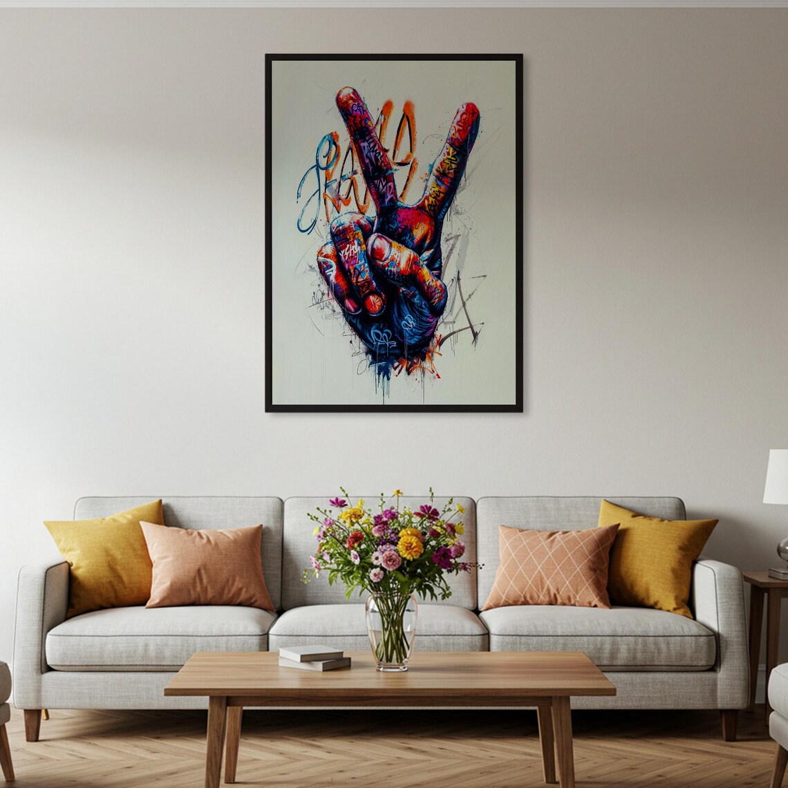 Graffiti Peace Sign Hand Colorful Street Art Victory Symbol Poster - Image 2