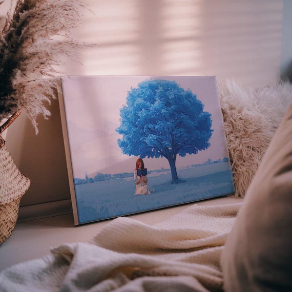 Blue Tree Painting Paint By Numbers Kit Nature Canvas Art Diy Tranquil Decor Lovers Gift Peaceful Wall