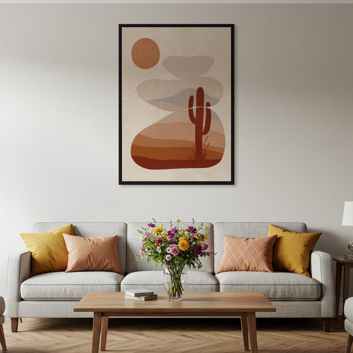 Abstract Desert Landscape Cactus Terracotta Boho Sun Art Poster - Image 2