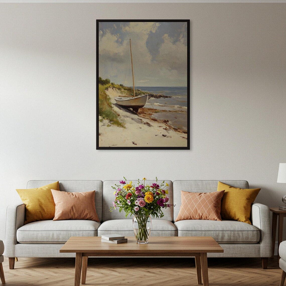 Vintage Sailboat Beach Poster, Coastal Seascape - Image 4