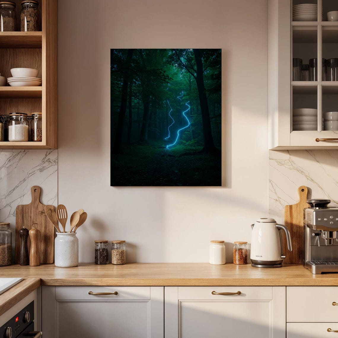 Enchanted Forest Night Glowing Blue Light Magical Woods Poster - Image 4