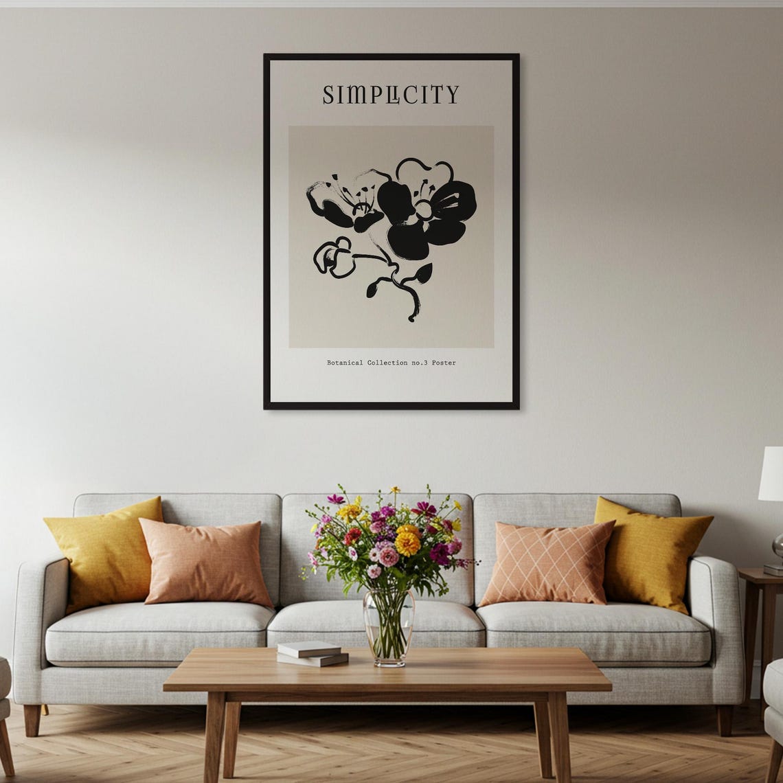 Simplicity Black White Botanical Flower Minimal Line Artwork Poster - Image 2