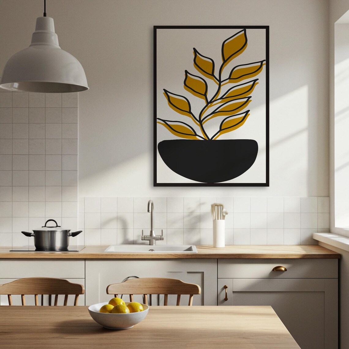 Minimalist Yellow Leaf Line Art, Modern Botanical - Image 3
