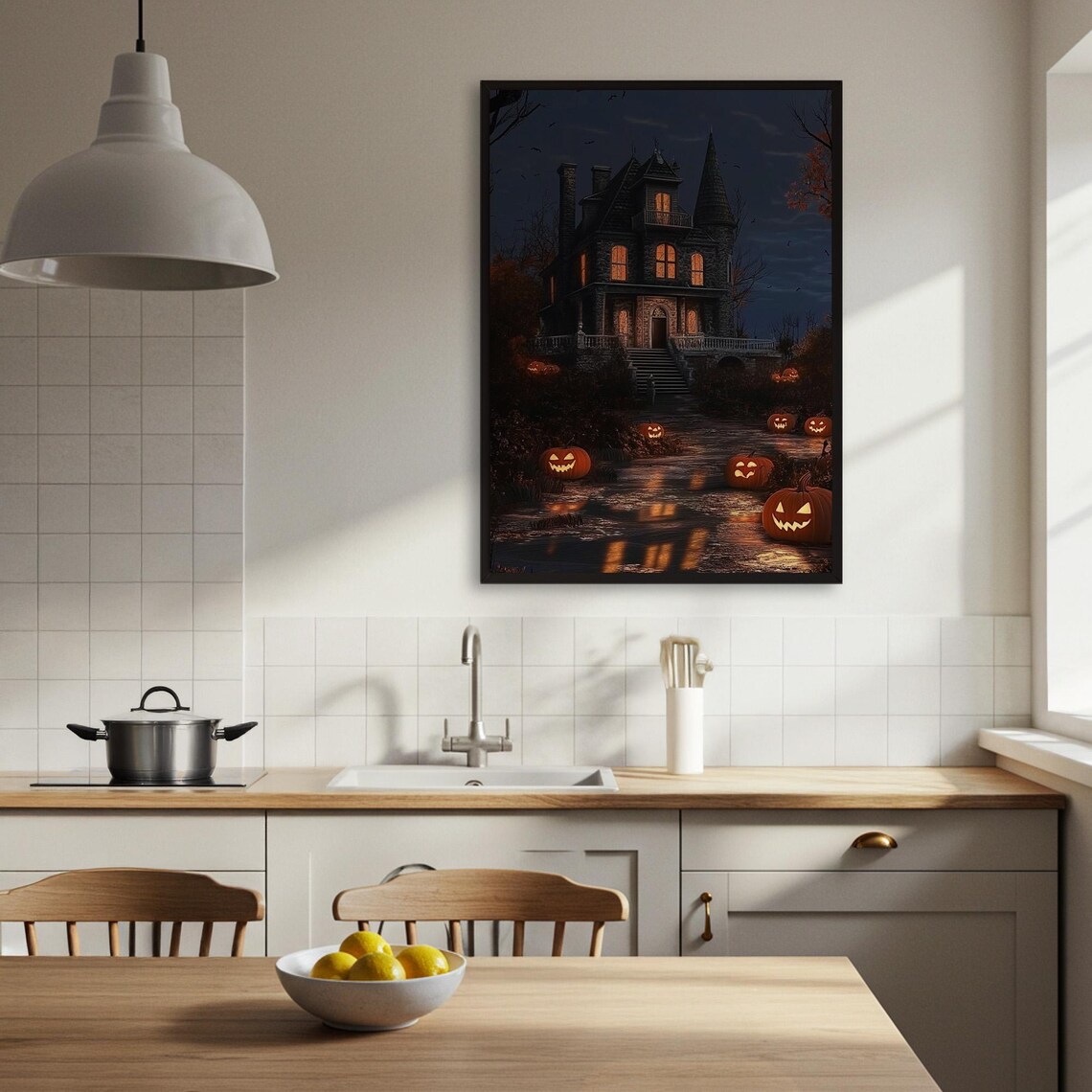 Halloween Haunted House, Spooky Pumpkin Art Print - Image 3