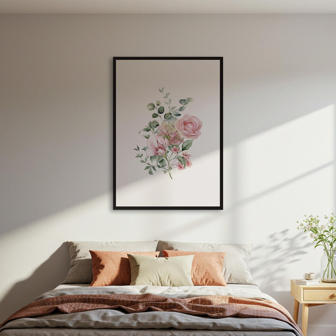 Pink Rose Watercolor Bouquet Floral Botanical Romantic Art Poster