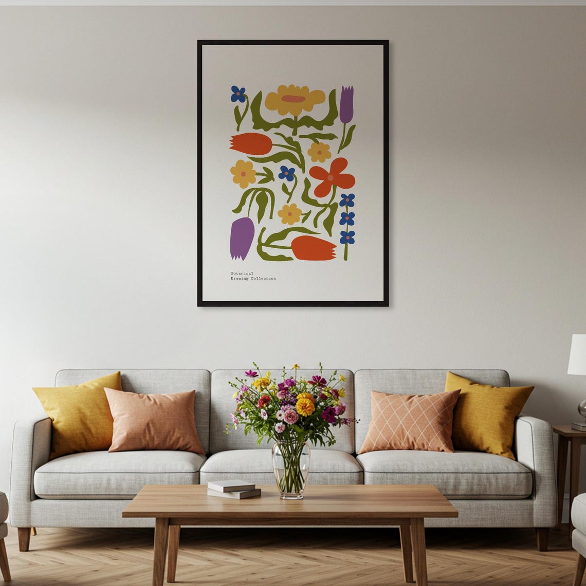 Colorful Folk Floral Botanical Drawing Collection Modern Art Poster - Image 2