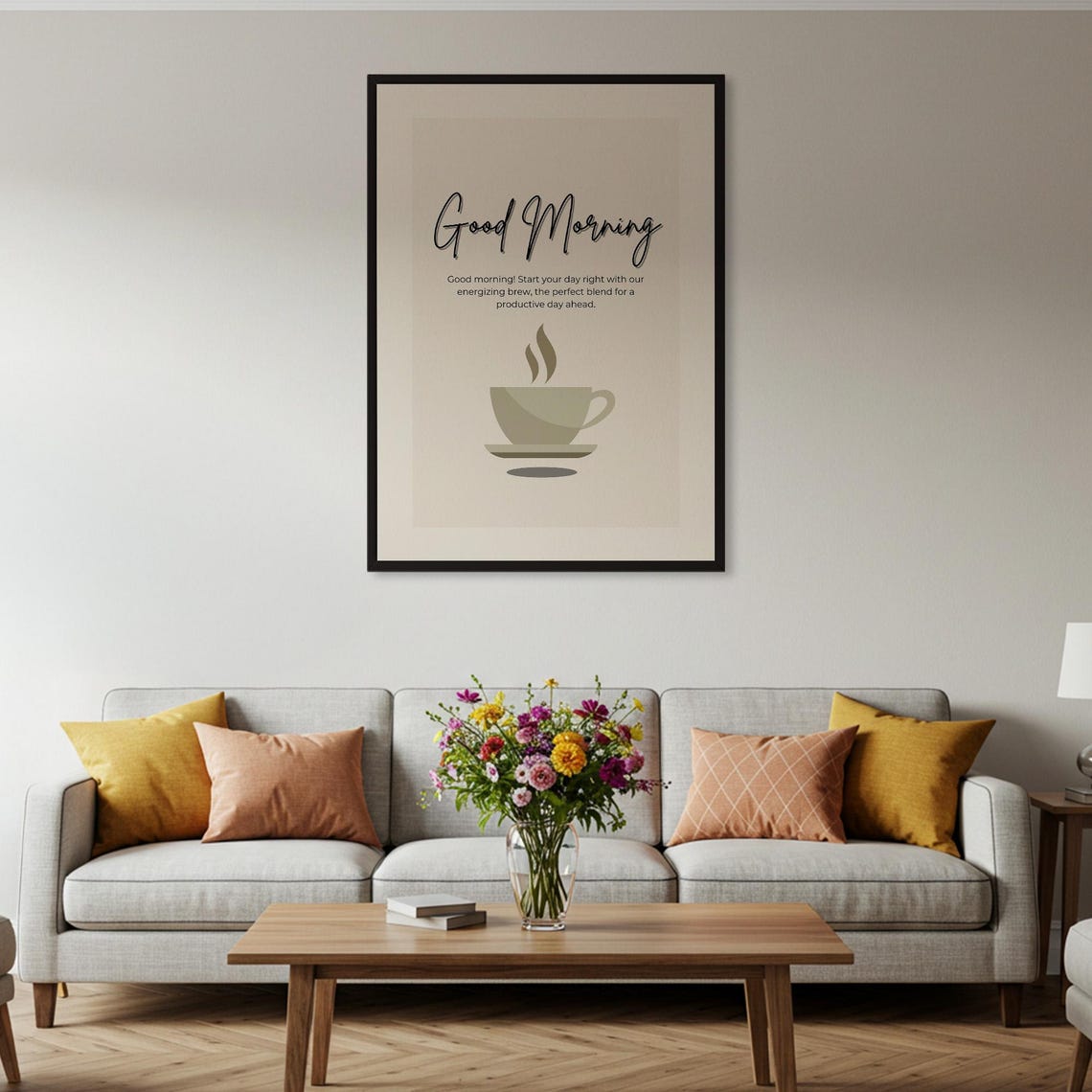 Good Morning Coffee Cup Minimalist Beige Kitchen Poster Decor - Image 2