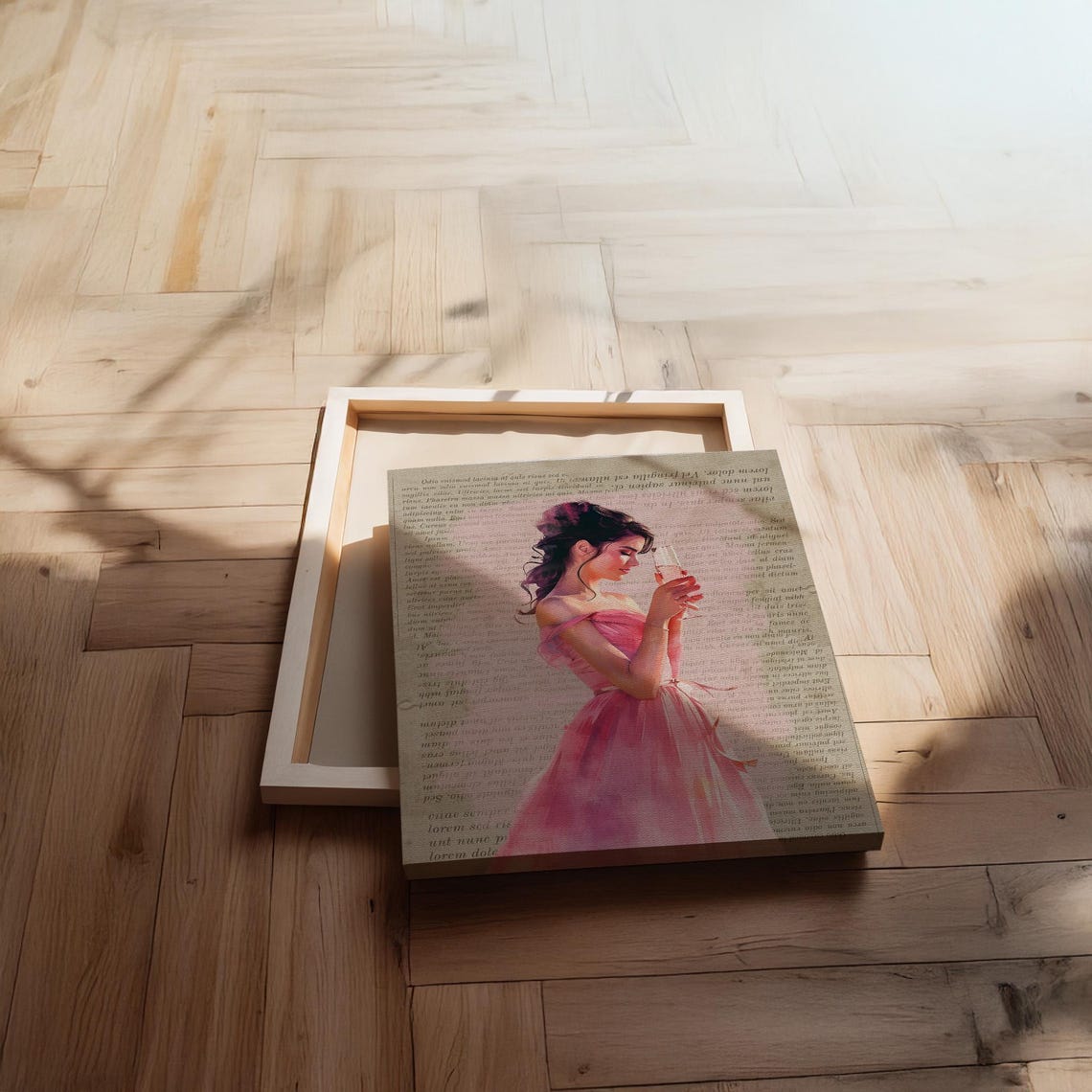 Romantic Woman In Pink Dress With Vintage Text Background Poster - Image 2