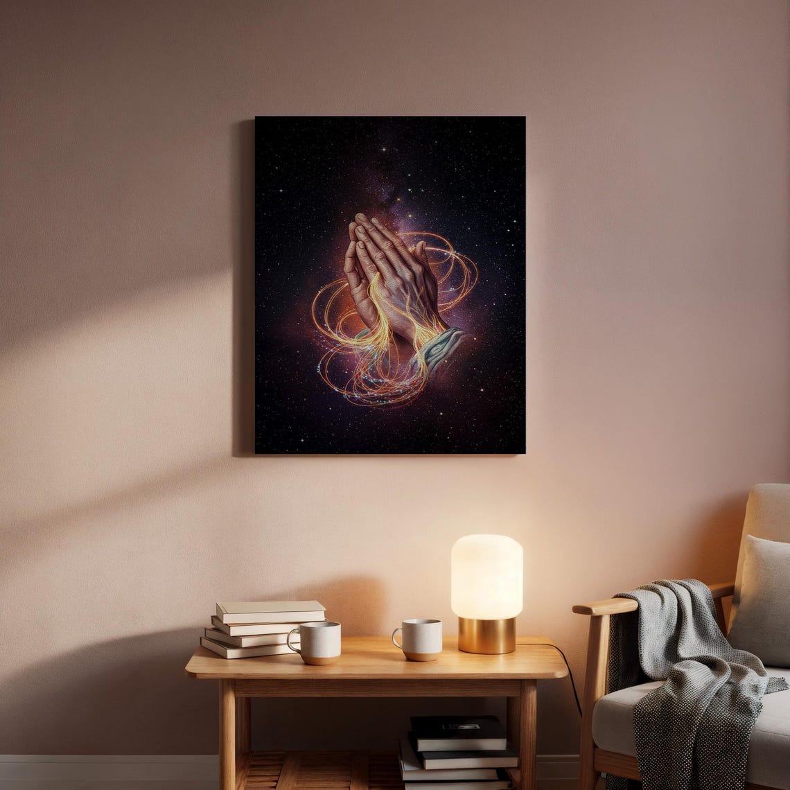 Praying Hands with Golden Light Cosmic Night Sky Spiritual Poster - Image 5