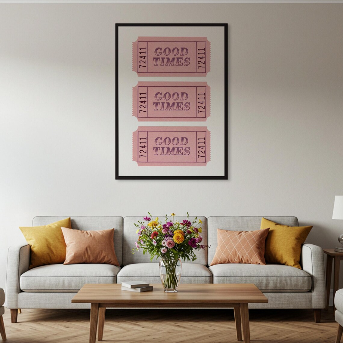 Good Times Pink Ticket Trio Retro Admission Minimalist Poster - Image 2