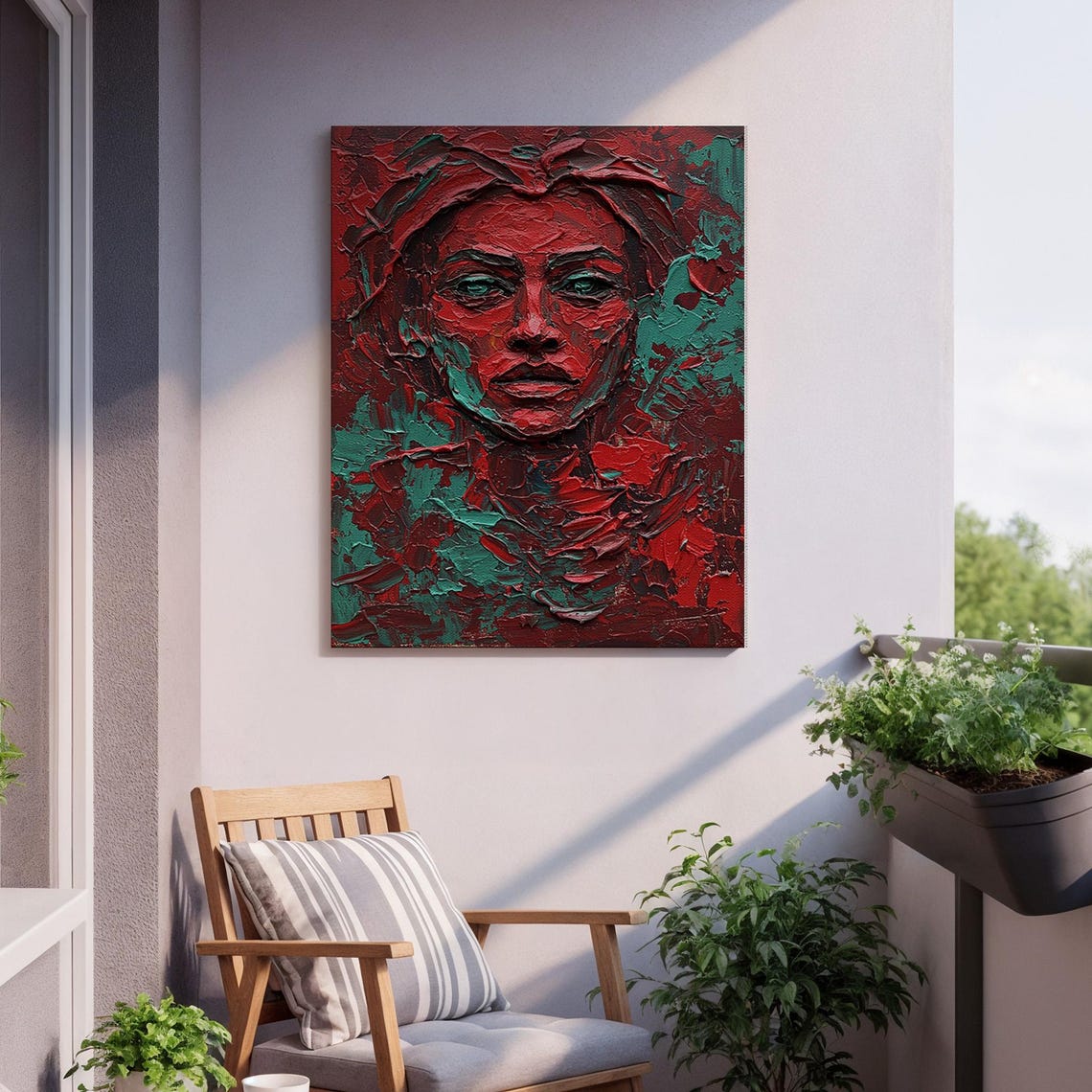 Textured Impasto Woman Portrait Red Teal Bold Expressionist Poster - Image 2