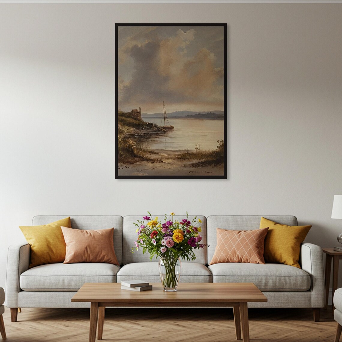Vintage Coastal Sailboat Traditional Oil Seascape Painting Poster - Image 2