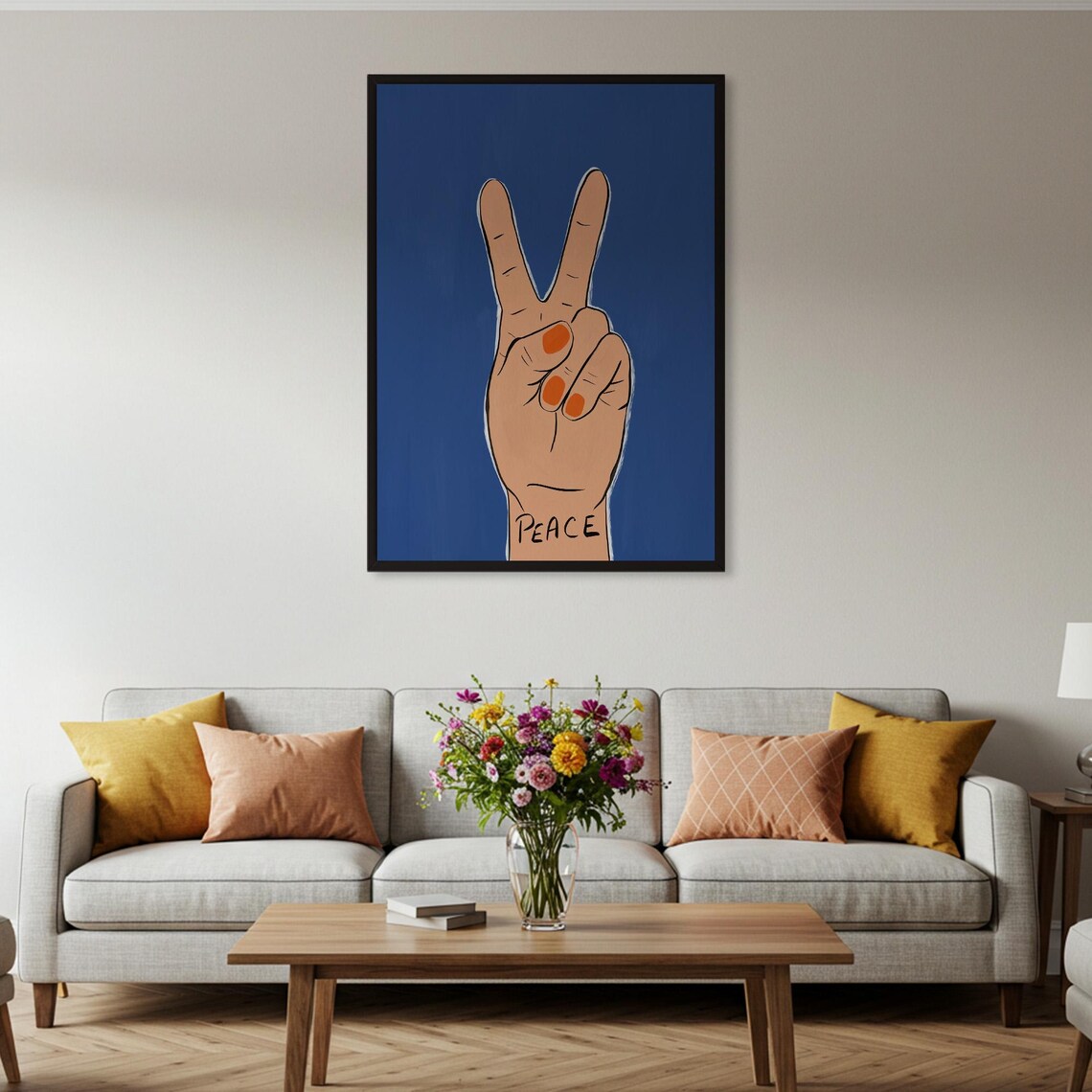 Peace Sign Hand Retro Poster, Hippie Decor - Image 4