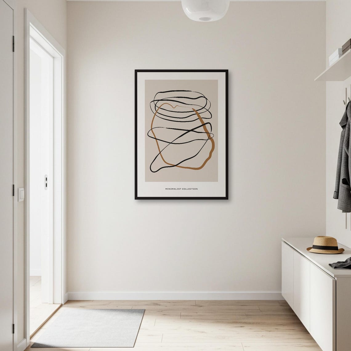 Minimalist Black Ochre Scribble Line Loops Modern Abstract Poster - Image 3