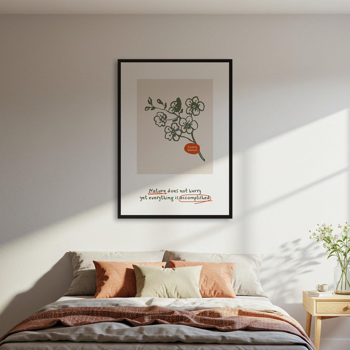 Nature Does Not Hurry Cherry Blossom Minimal Botanical Quote Poster