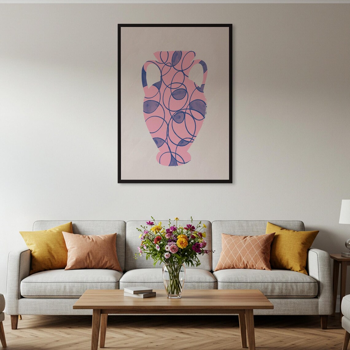 Pink Amphora Vase Blue Circles Modern Greek Style Art Poster - Image 2