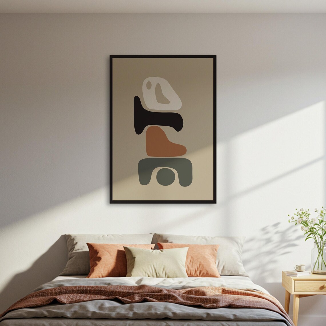 Stacked Organic Shapes Mid Century Modern Neutral Art Poster