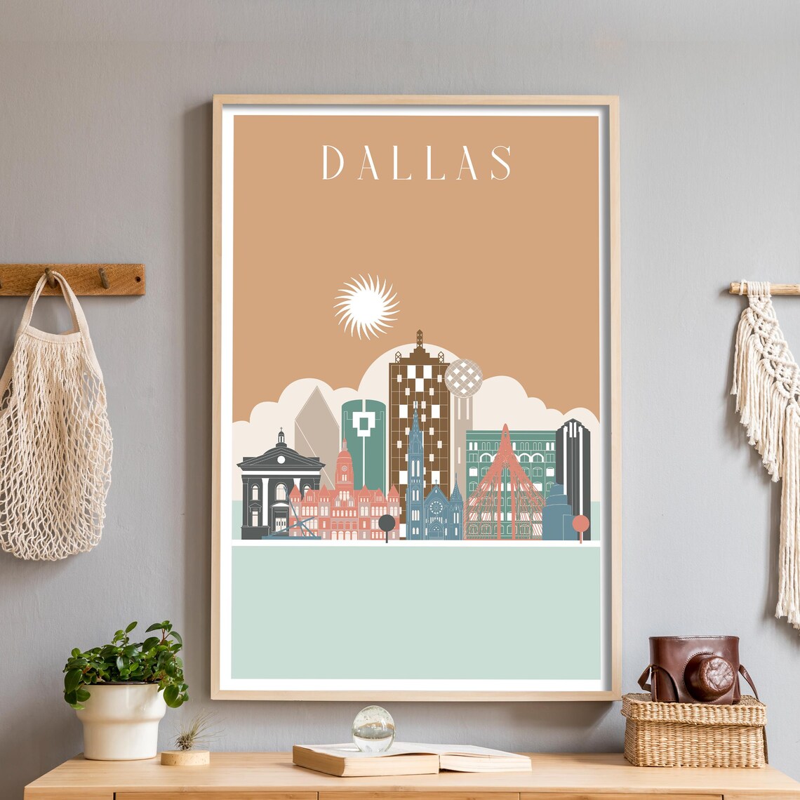 Dallas Texas Warm Tan Sunlit Skyline Illustration Travel Poster