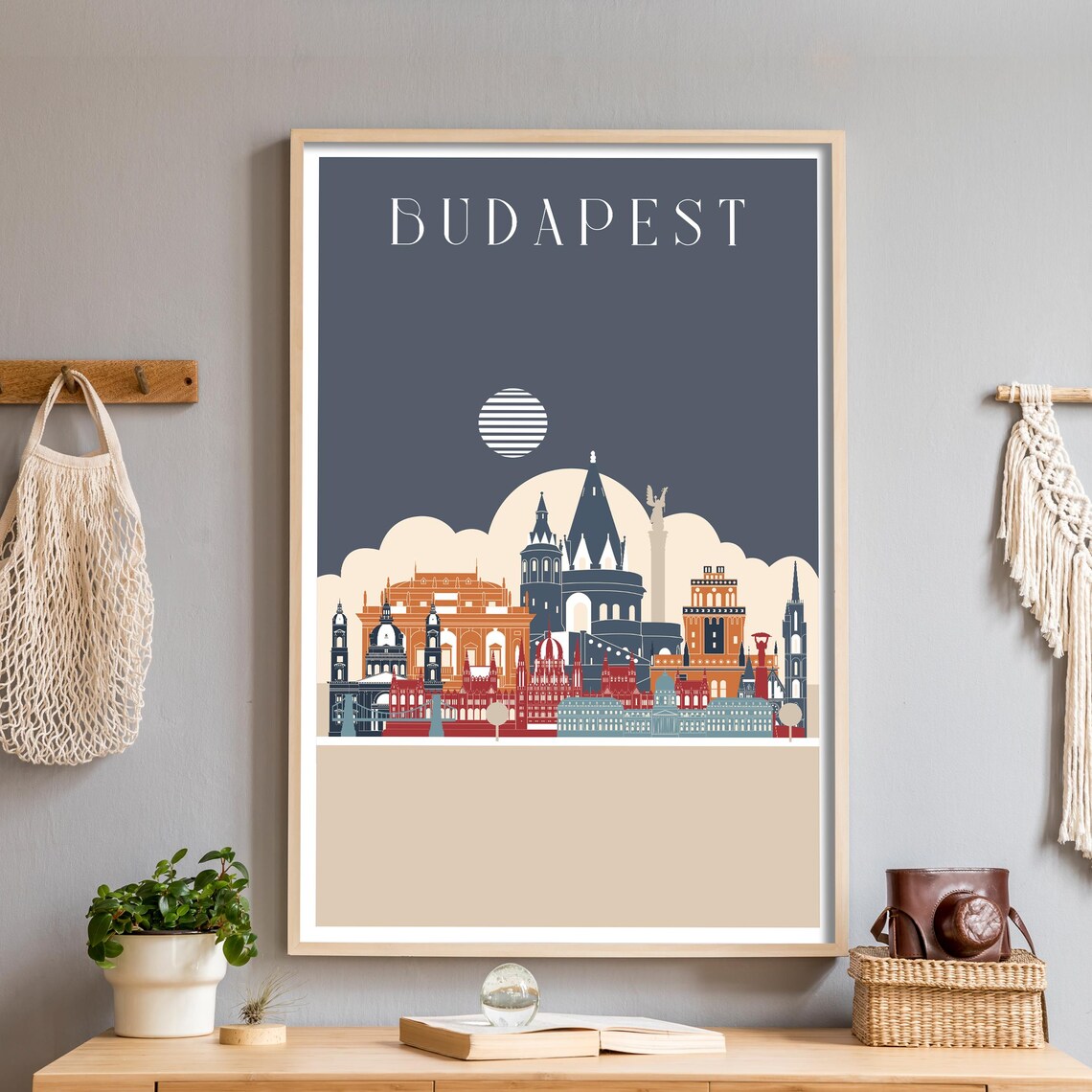 Budapest Hungary Illustrated Skyline Silhouette Travel Poster