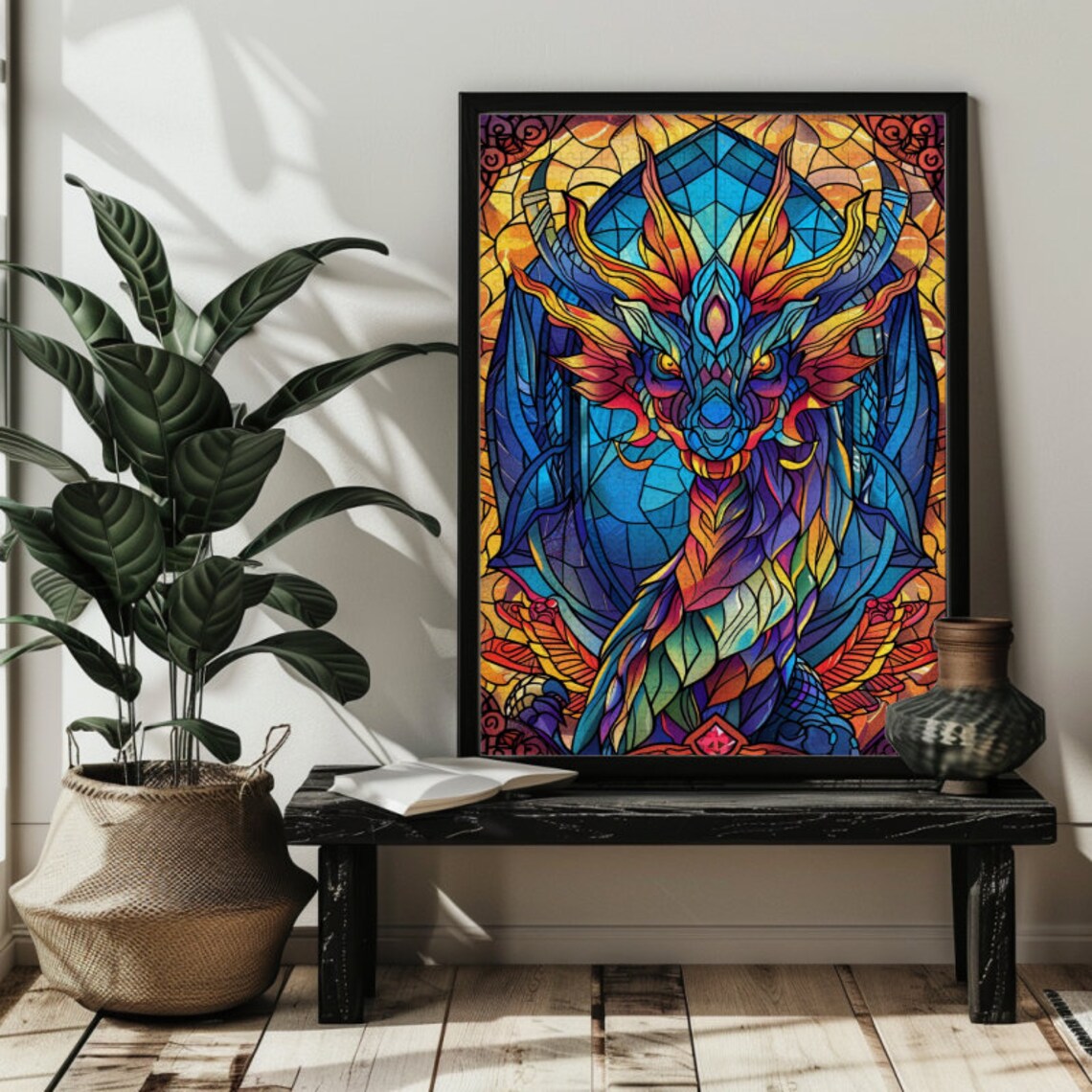 Stained Glass Dragon Jigsaw Puzzle Art Print - Image 2