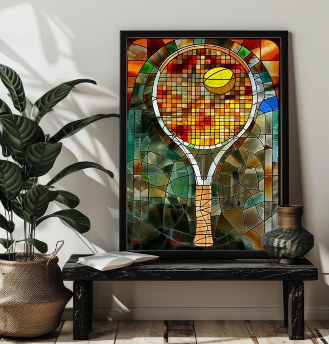 Stained Glass Tennis Racket Puzzle Art Print - Image 4