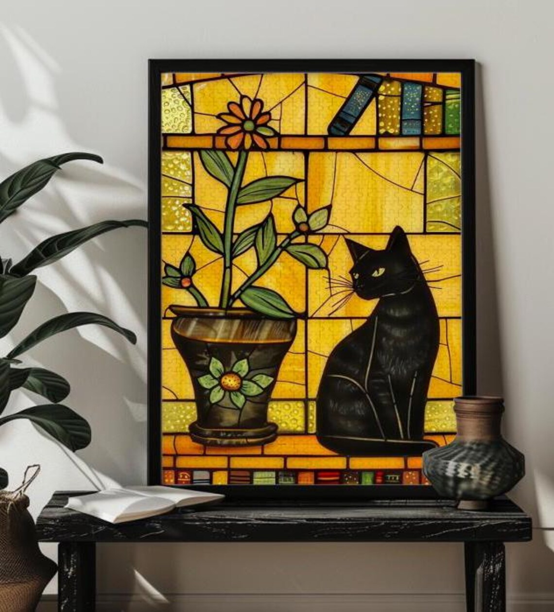 Black Cat Stained Glass Art Print, Book Lover Gift - Image 4