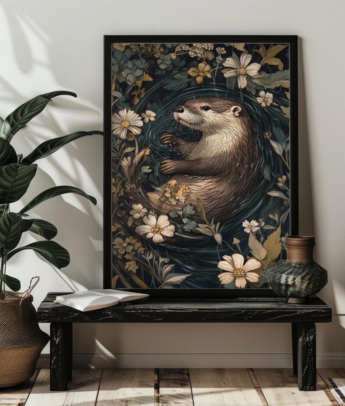Stained Glass Otter, William Morris Style Art Print - Image 3