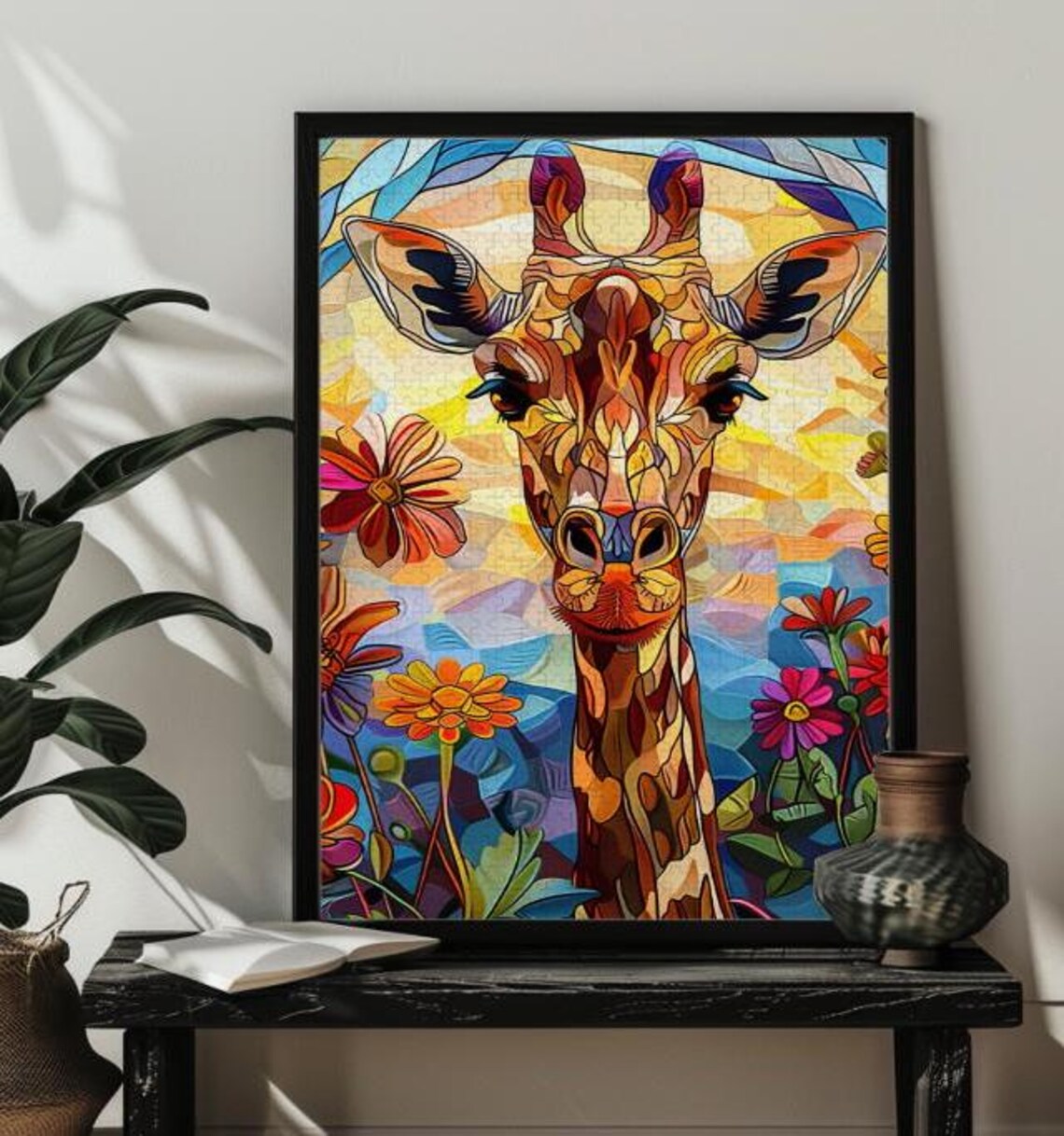 Stained Glass Giraffe Art Print, Animal Puzzle - Image 4
