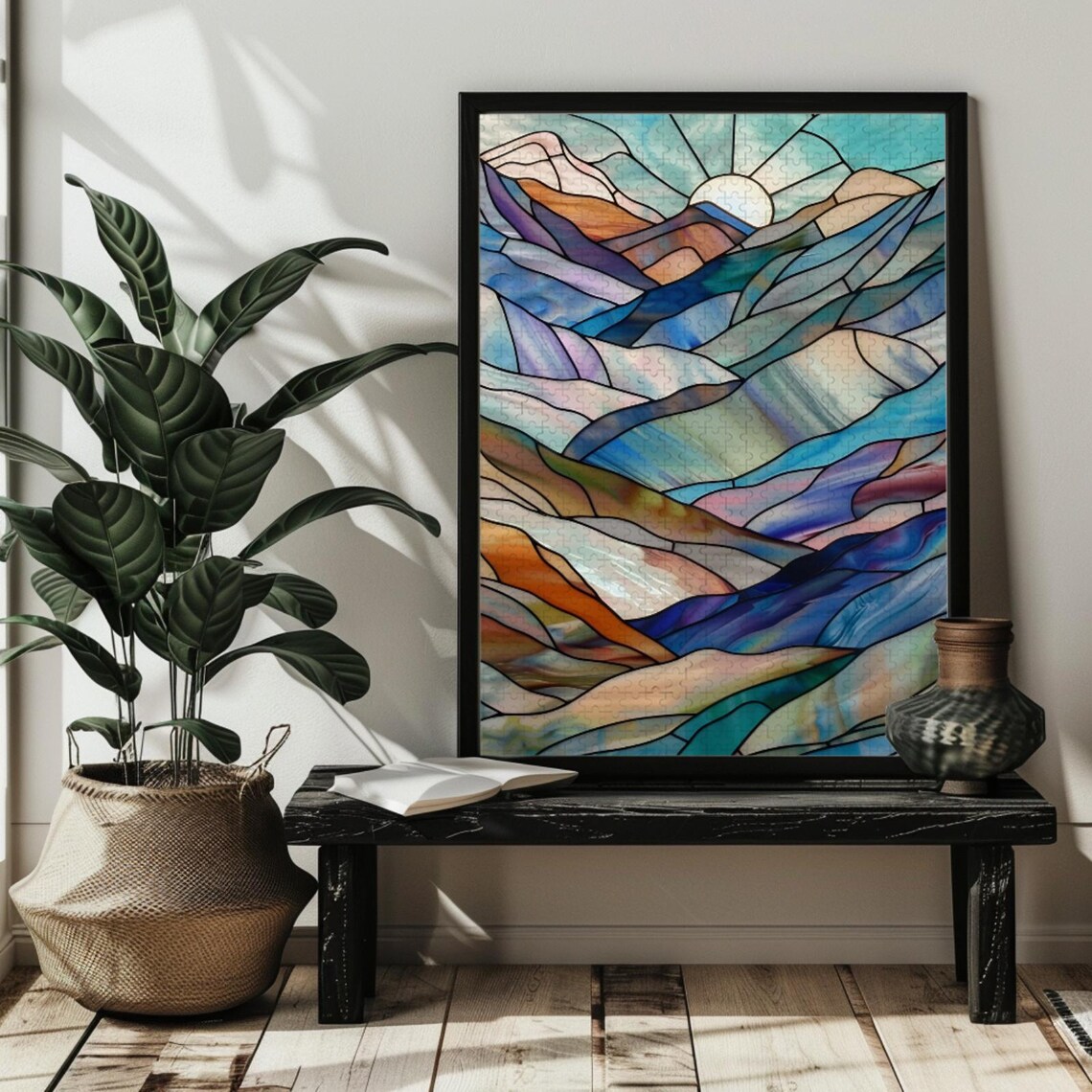 Stained Glass Mountain Range Art Print, Nature