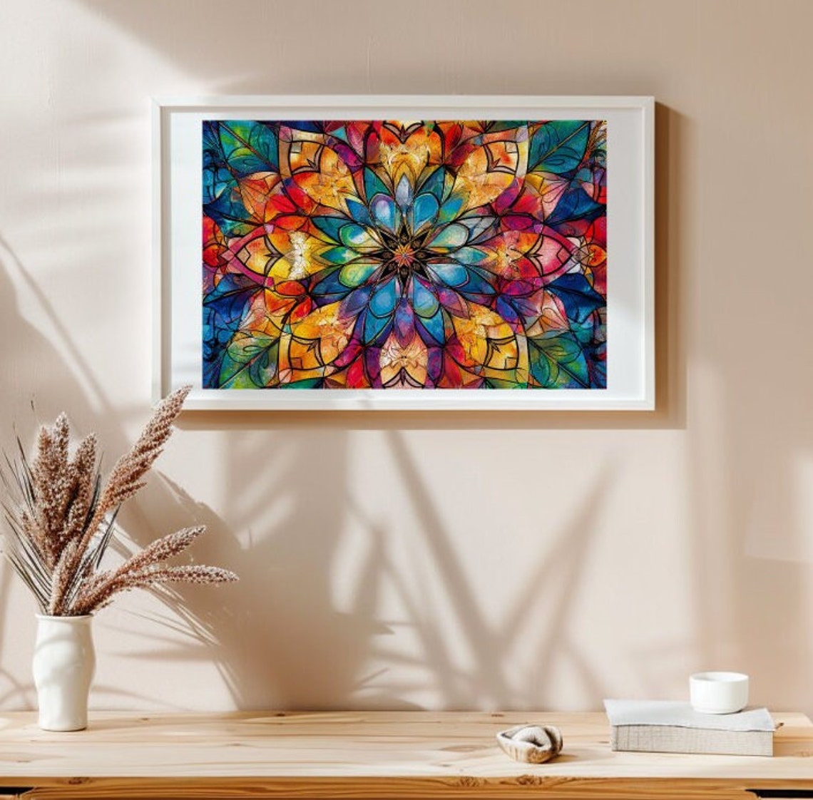 Rainbow Stained Glass Mandala Flower Kaleidoscope Art Poster - Image 2