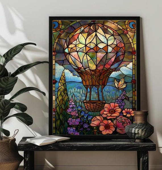 Stained Glass Hot Air Balloon Wall Decor
