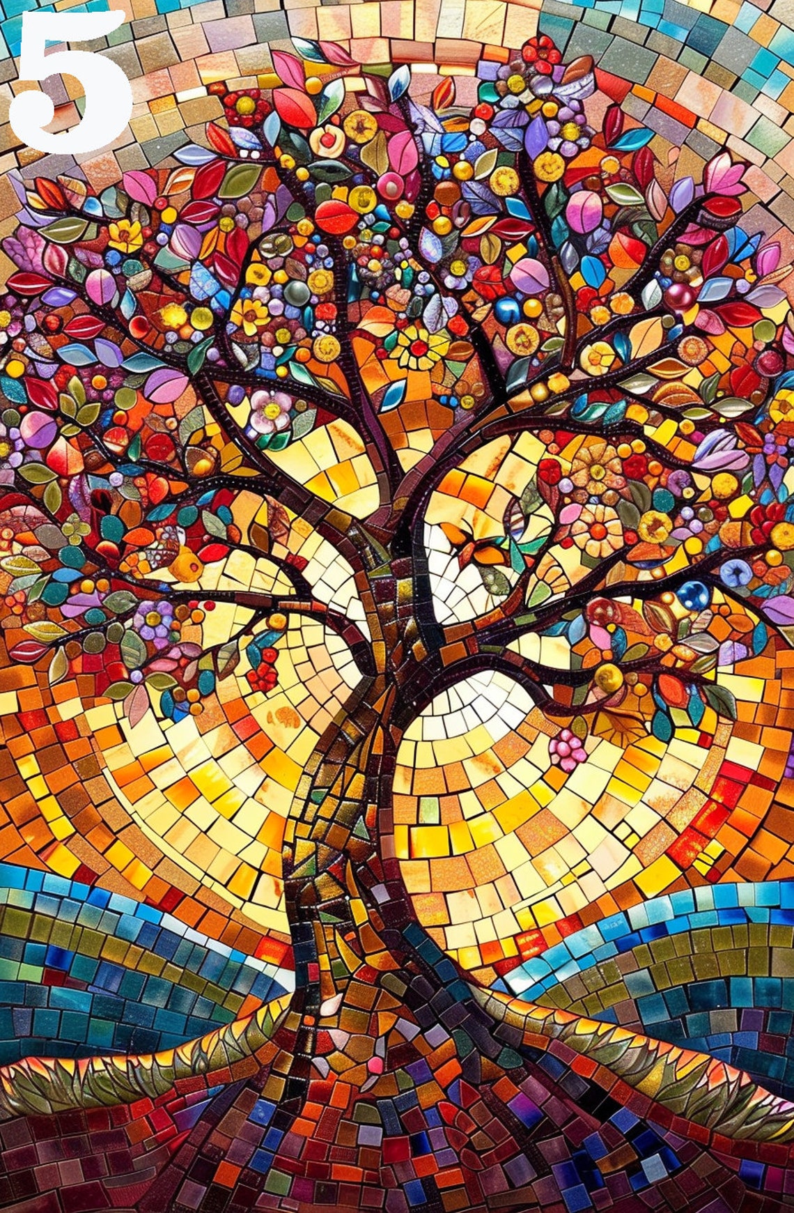 Colorful Mosaic Tree of Life in Rainbow Stained Glass Poster - Image 4
