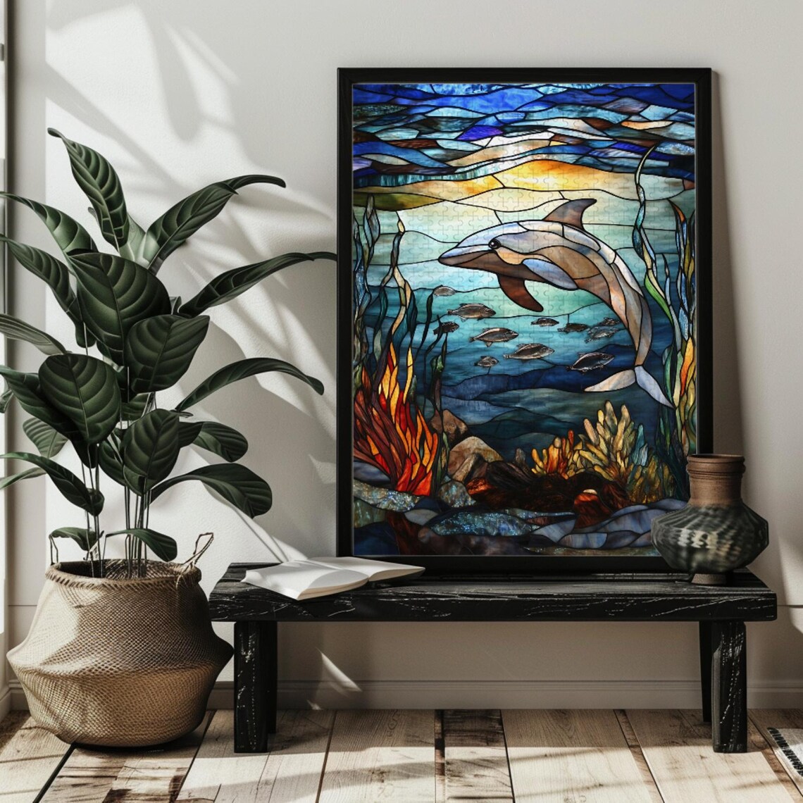 Stained Glass Dolphin Puzzle for Sea Life Fans - Image 3