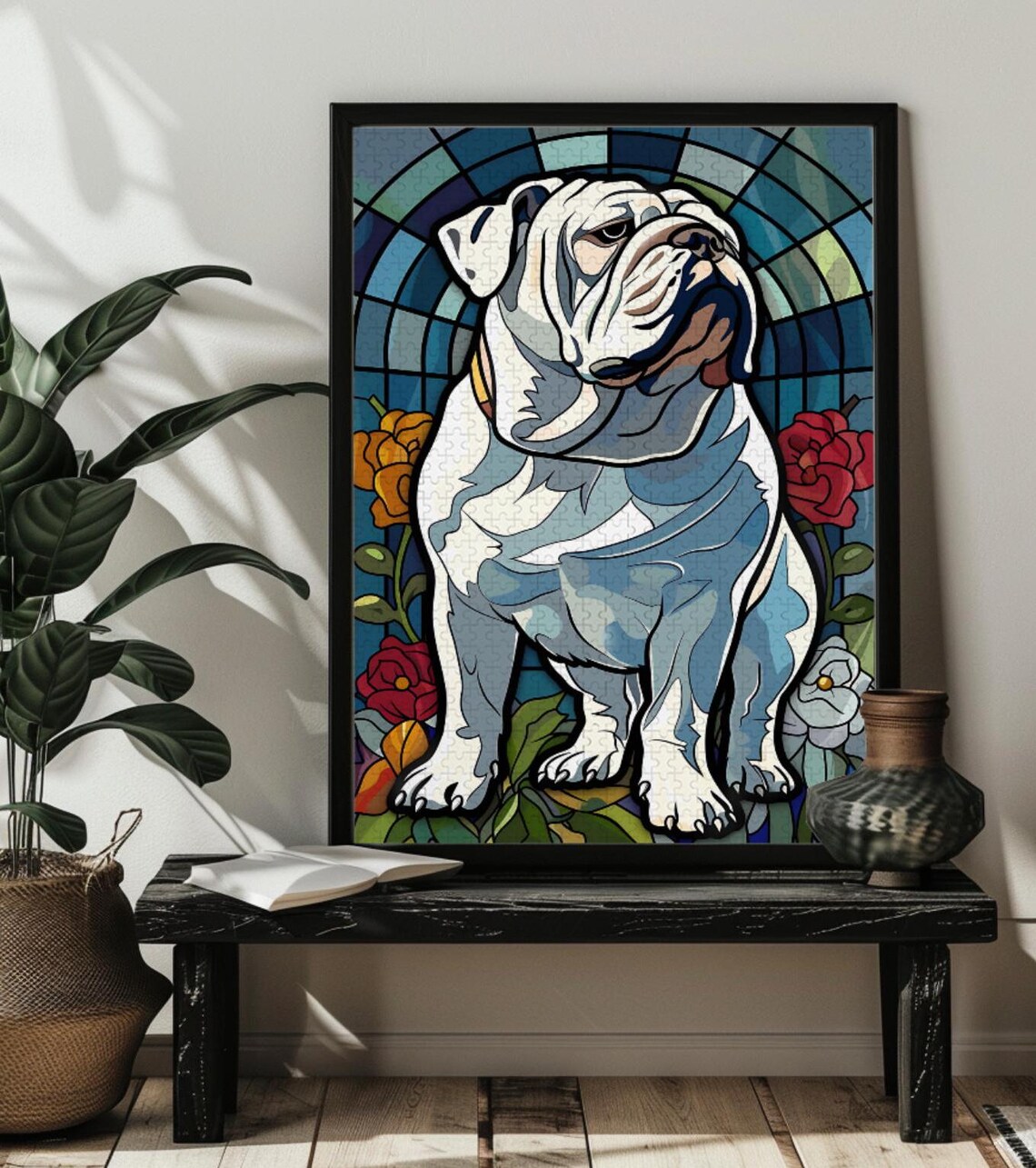 Stained Glass Bulldog Art Print, Dog Puzzle - Image 3