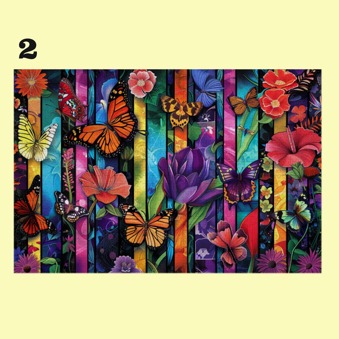 Colorful Butterfly Stained Glass Stripe Wildflower Meadow Poster - Image 4