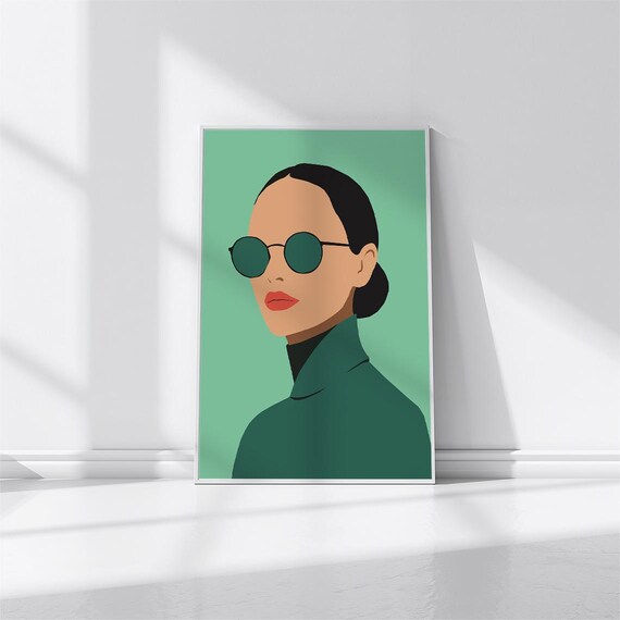 Minimalist Fashion Woman Portrait With Round Green Sunglasses Wall Art