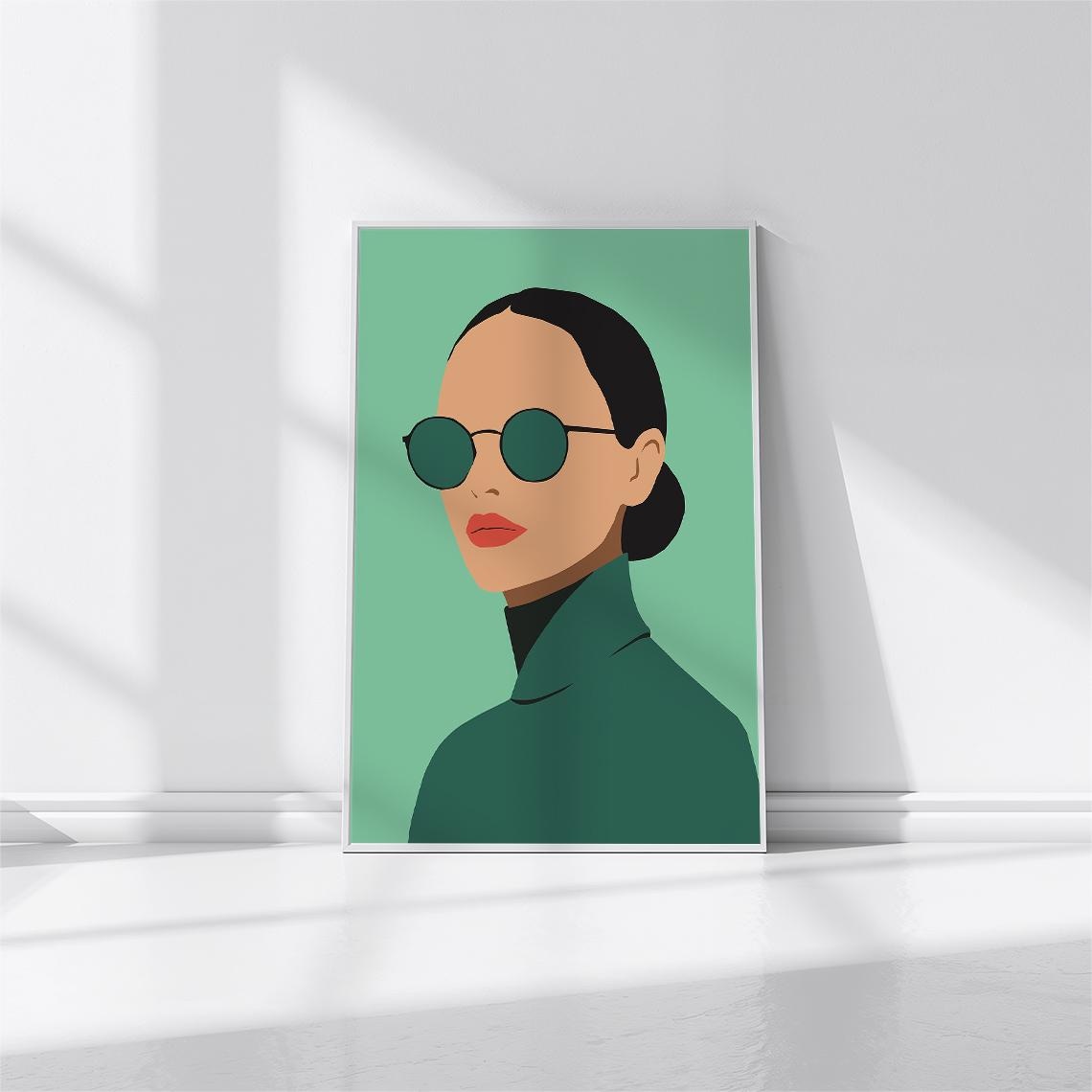 Minimalist Fashion Woman Portrait With Round Green Sunglasses Wall Art