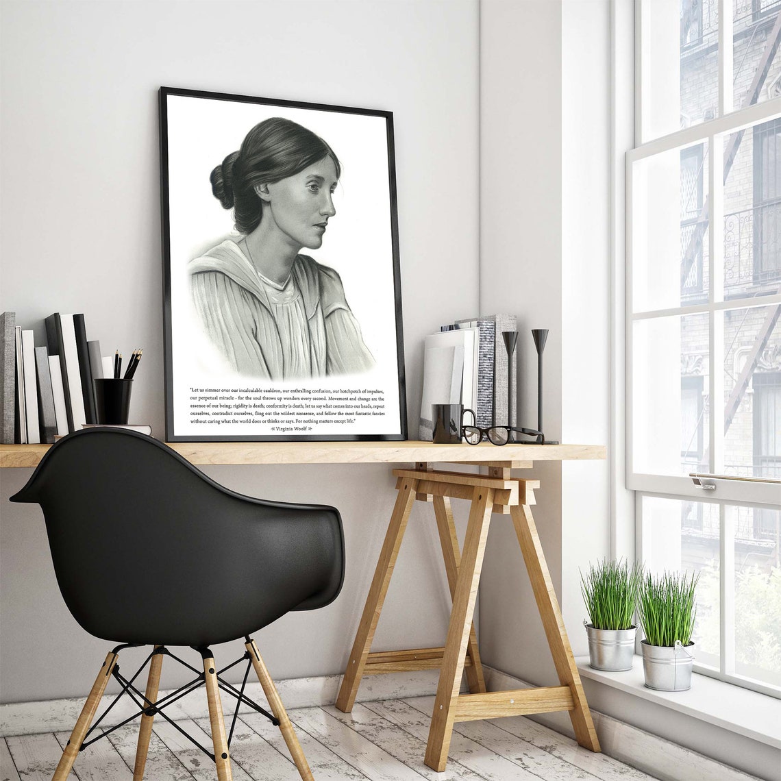 Virginia Woolf Pencil Portrait with Inspirational Quote Poster