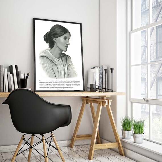 Virginia Woolf Pencil Portrait with Inspirational Quote Poster